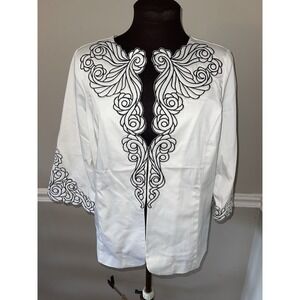 Bob Mackie Wearable Art White Black Blazer Jacket Womens S Floral